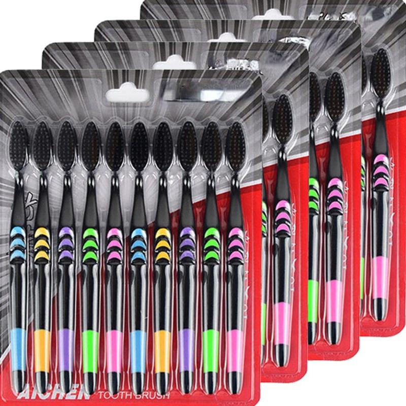 10pcs Bamboo Charcoal Soft Hair Toothbrushes for Adults