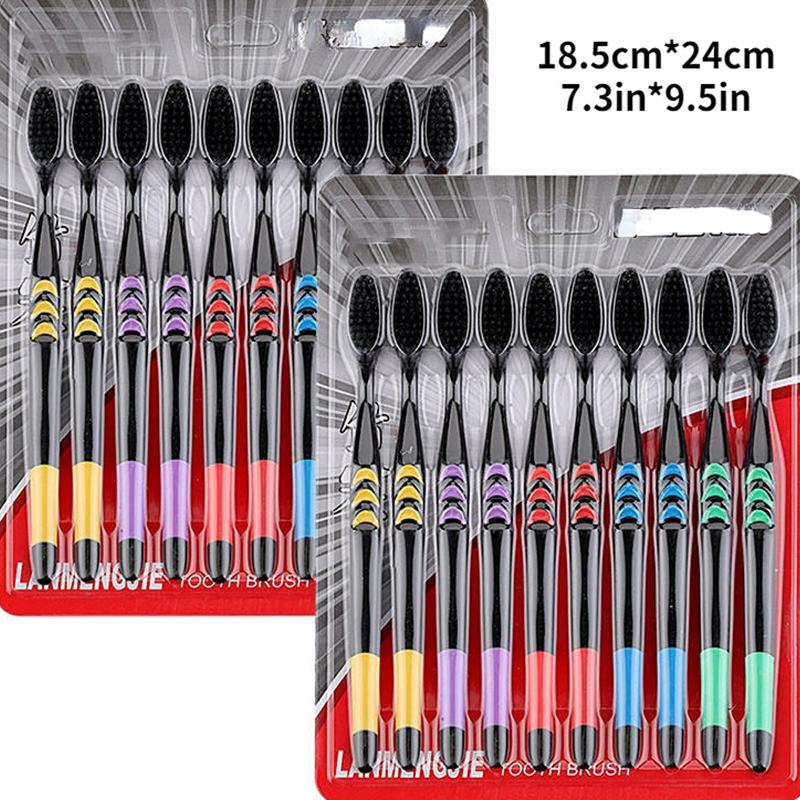 10pcs Bamboo Charcoal Soft Hair Toothbrushes for Adults