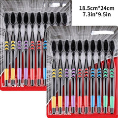 10pcs Bamboo Charcoal Soft Hair Toothbrushes for Adults