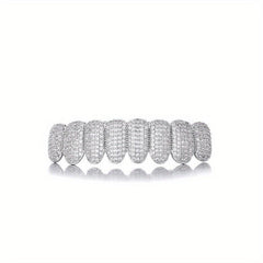 18k Plated Teeth Grillz Iced Out Top & Bottom - Hip Hop Rapper Jewelry