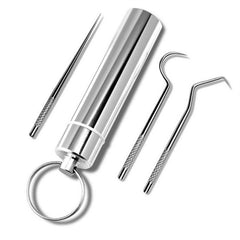 4pcs Stainless Steel Toothpick Set with Keychain Box