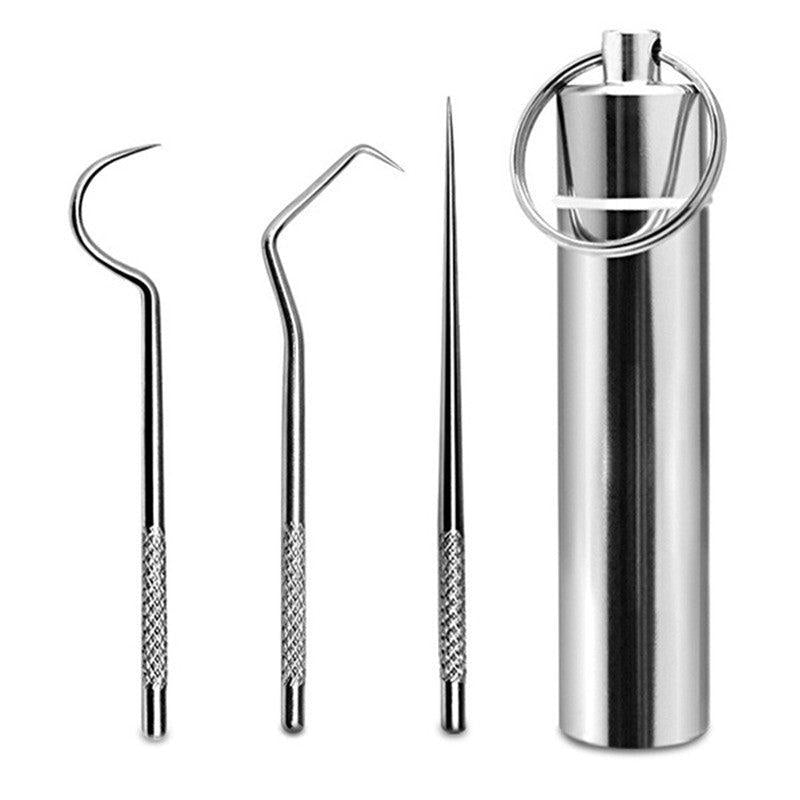 4pcs Stainless Steel Toothpick Set with Keychain Box