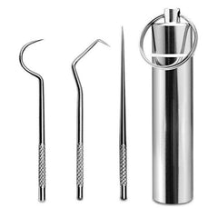 4pcs Stainless Steel Toothpick Set with Keychain Box