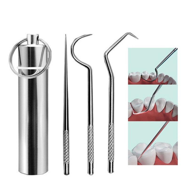 4pcs Stainless Steel Toothpick Set with Keychain Box