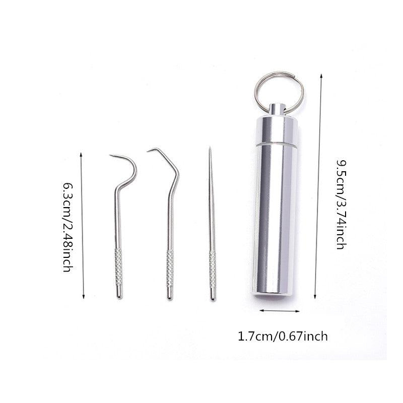 4pcs Stainless Steel Toothpick Set with Keychain Box