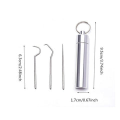 4pcs Stainless Steel Toothpick Set with Keychain Box
