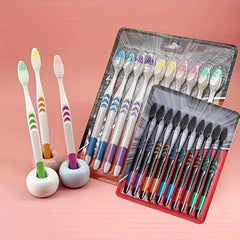 10pcs Bamboo Charcoal Soft Manual Toothbrushes for Adults Oral Care