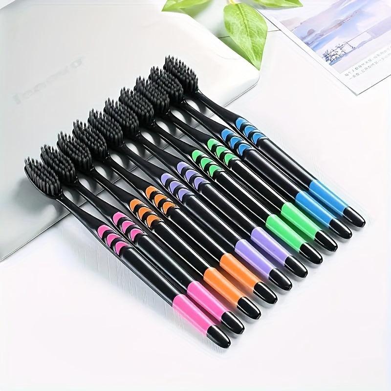 10pcs Bamboo Charcoal Soft Manual Toothbrushes for Adults Oral Care
