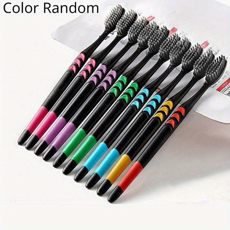10pcs Bamboo Charcoal Soft Manual Toothbrushes for Adults Oral Care