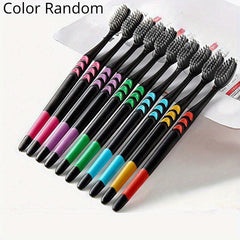 10pcs Bamboo Charcoal Soft Manual Toothbrushes for Adults Oral Care