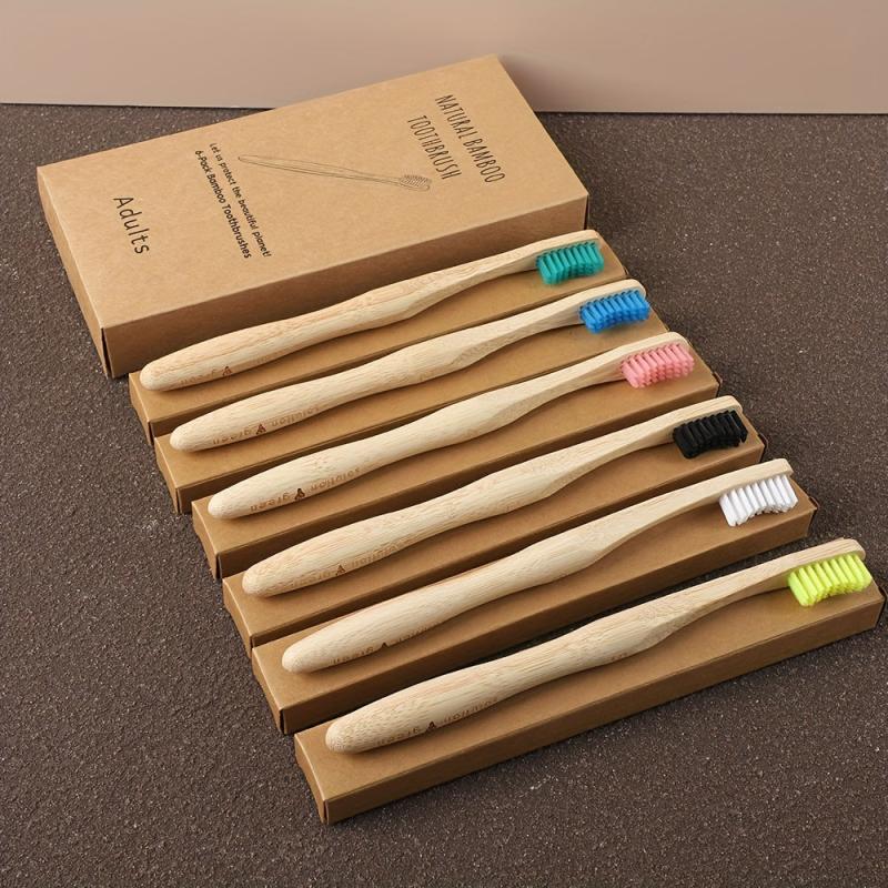 6pcs Biodegradable Bamboo Toothbrush Eco-Friendly Wooden Handle
