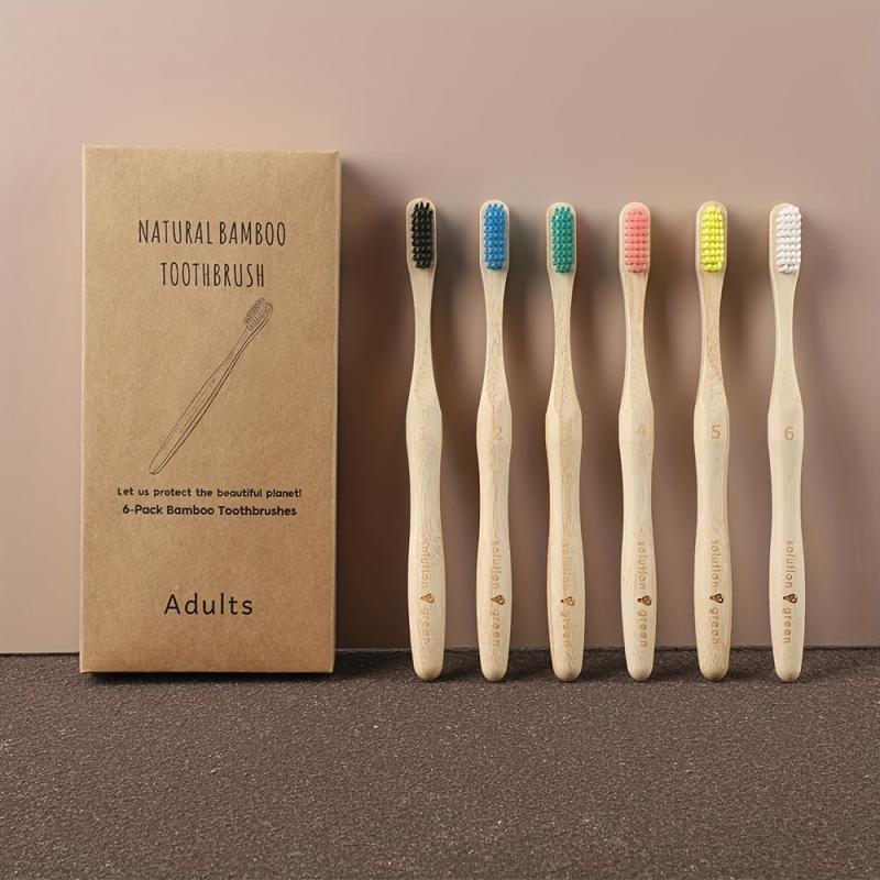 6pcs Biodegradable Bamboo Toothbrush Eco-Friendly Wooden Handle
