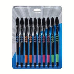 10pcs Bamboo Charcoal Bristle Toothbrushes for Sensitive Teeth