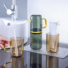 Family Travel Mug Set with Toothbrushes and Mouthwash Cups