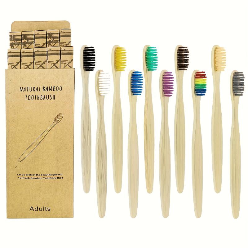 10pcs Bamboo Biodegradable Toothbrush Soft Bristles Wooden Handle Eco Friendly