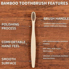 10pcs Bamboo Biodegradable Toothbrush Soft Bristles Wooden Handle Eco Friendly
