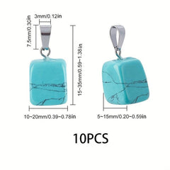 10pcs Turquoise Quartz Pendant w/ Stainless Steel Ring Crystal Chakra Jewelry