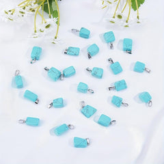 10pcs Turquoise Quartz Pendant w/ Stainless Steel Ring Crystal Chakra Jewelry