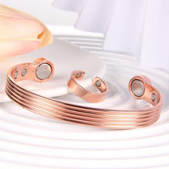 Lymph Detox Ring & Copper Bracelet Magnetic Set Women Rose Golden