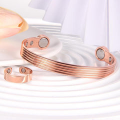 Lymph Detox Ring & Copper Bracelet Magnetic Set Women Rose Golden