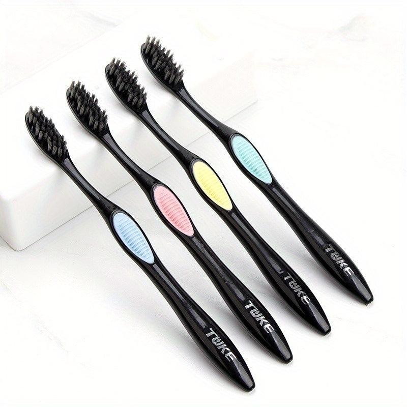 2pcs Bamboo Charcoal Bristle Toothbrushes for Oral Care, Soft Bristles