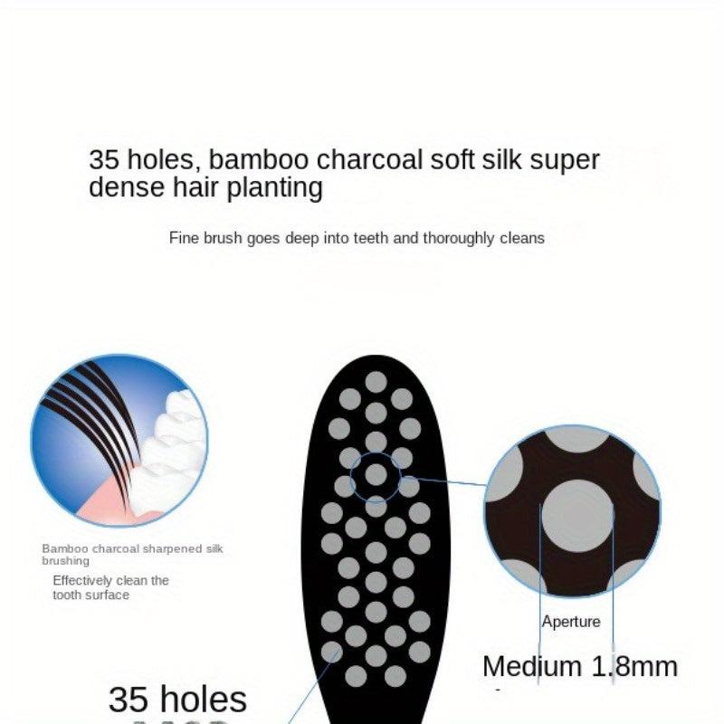 2pcs Bamboo Charcoal Bristle Toothbrushes for Oral Care, Soft Bristles