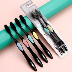 2pcs Bamboo Charcoal Bristle Toothbrushes for Oral Care, Soft Bristles
