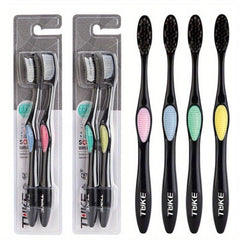 2pcs Bamboo Charcoal Bristle Toothbrushes for Oral Care, Soft Bristles