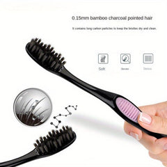 2pcs Bamboo Charcoal Bristle Toothbrushes for Oral Care, Soft Bristles