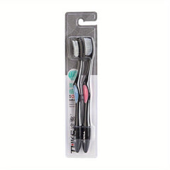2pcs Bamboo Charcoal Bristle Toothbrushes for Oral Care, Soft Bristles