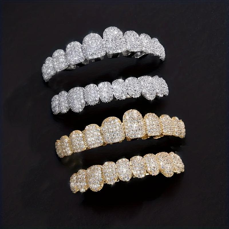 Golden Silvery Teeth Grillz Top & Bottom Hip Hop Rapper Jewelry Gift