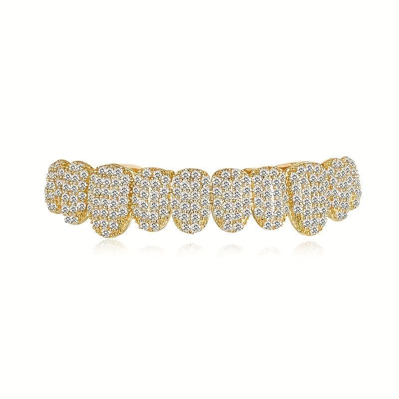 Golden Silvery Teeth Grillz Top & Bottom Hip Hop Rapper Jewelry Gift