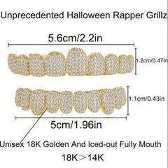 Golden Silvery Teeth Grillz Top & Bottom Hip Hop Rapper Jewelry Gift