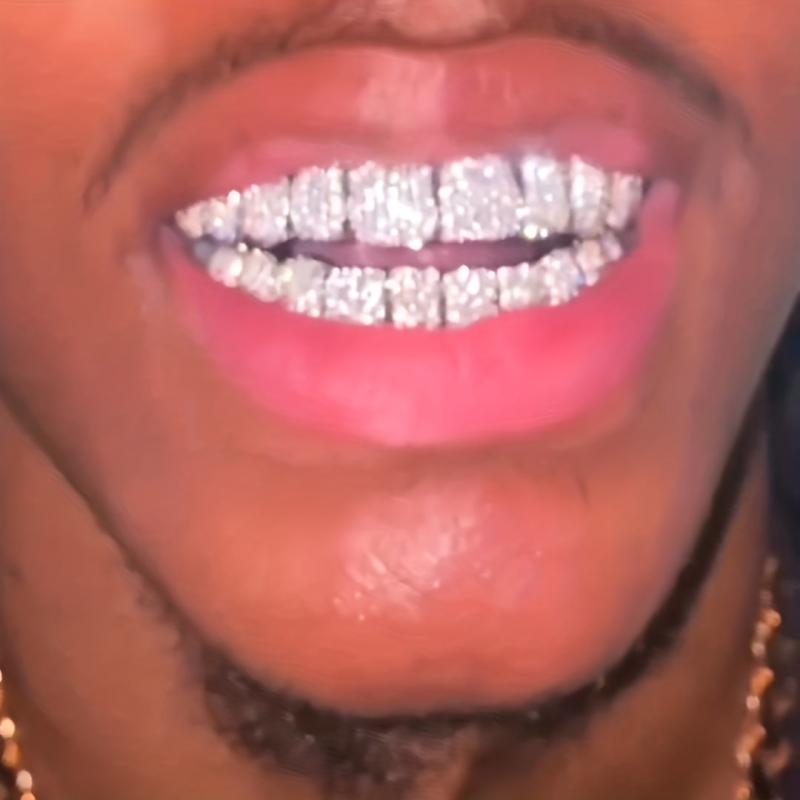 Golden Silvery Teeth Grillz Top & Bottom Hip Hop Rapper Jewelry Gift