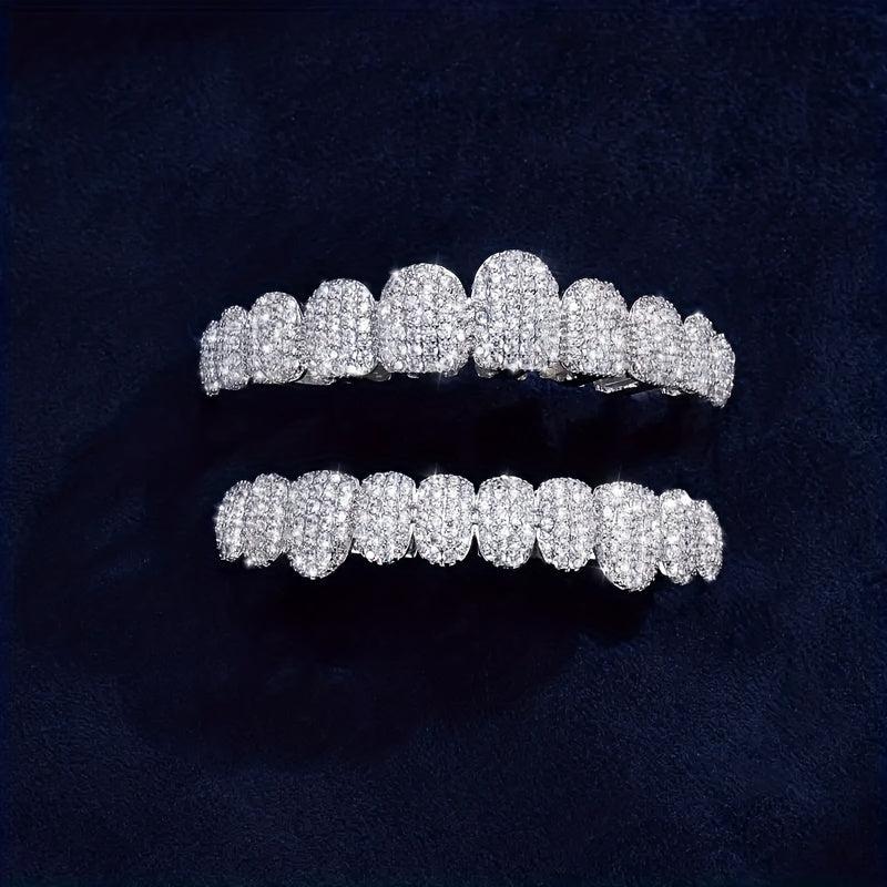 Golden Silvery Teeth Grillz Top & Bottom Hip Hop Rapper Jewelry Gift