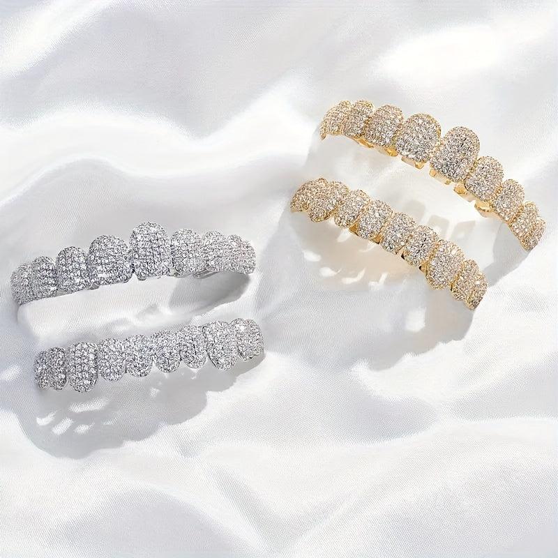 Golden Silvery Teeth Grillz Top & Bottom Hip Hop Rapper Jewelry Gift