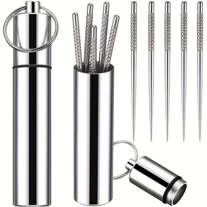 5pcs Mini Pocket Toothpick Holder Stainless Steel Waterproof Case