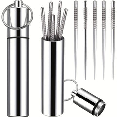 5pcs Mini Pocket Toothpick Holder Stainless Steel Waterproof Case