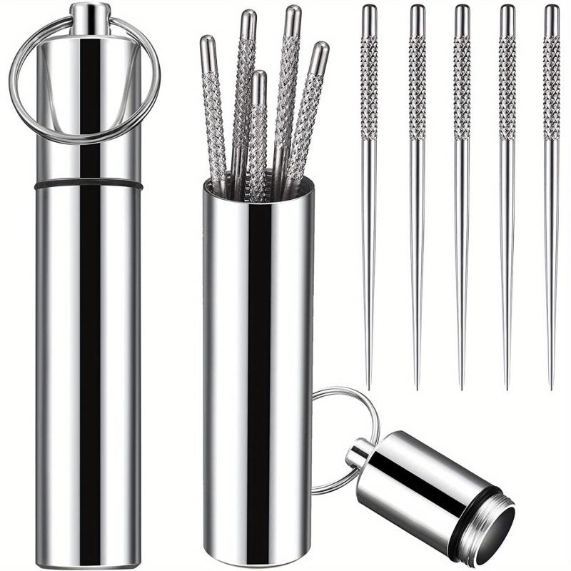 5pcs Mini Pocket Toothpick Holder Stainless Steel Waterproof Case