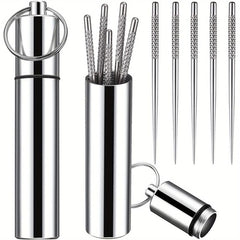 5pcs Mini Pocket Toothpick Holder Stainless Steel Waterproof Case