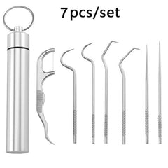 7pcs Reusable Dental Cleaning Kit w/ Key Ring Floss Tooth Picks Keychain Set