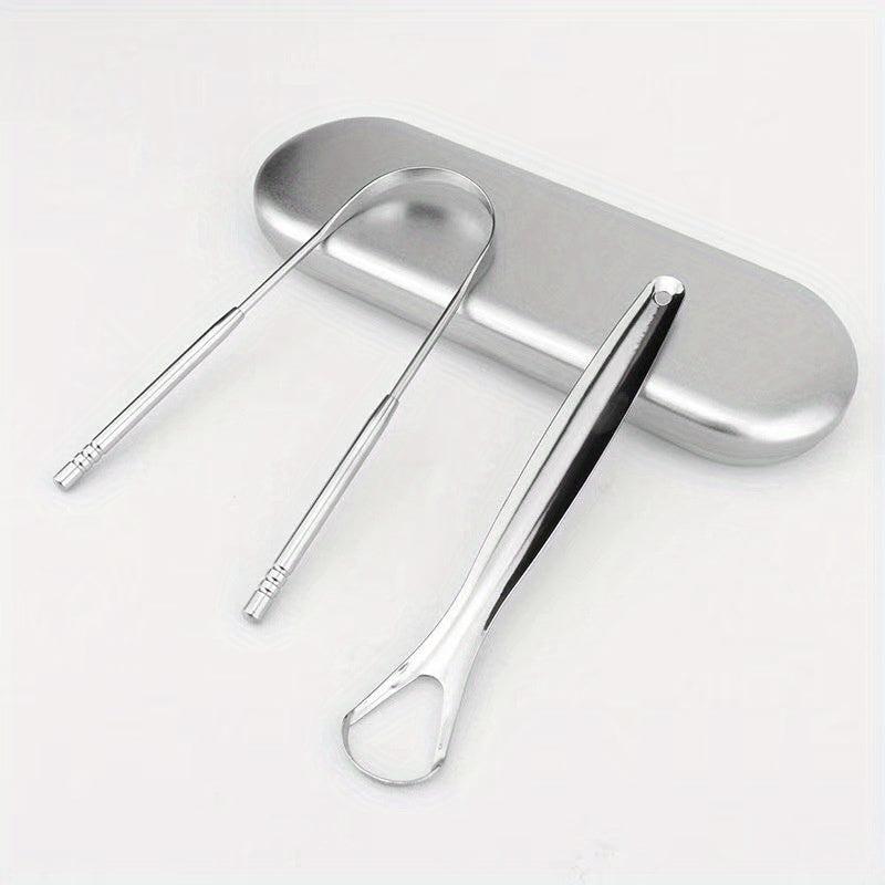 2pcs Stainless Steel Tongue Scrapers with Case for Oral Hygiene
