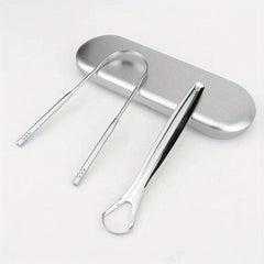 2pcs Stainless Steel Tongue Scrapers with Case for Oral Hygiene