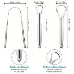 2pcs Stainless Steel Tongue Scrapers with Case for Oral Hygiene