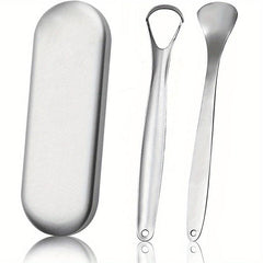 2pcs Stainless Steel Tongue Scrapers with Case for Oral Hygiene