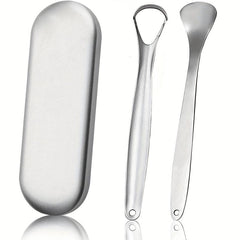 2pcs Stainless Steel Tongue Scrapers with Case for Oral Hygiene