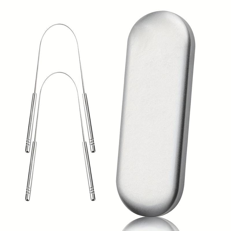 2pcs Stainless Steel Tongue Scrapers with Case for Oral Hygiene