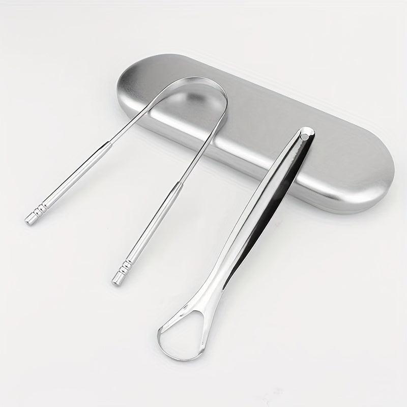 2pcs Stainless Steel Tongue Scrapers with Case for Oral Hygiene