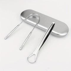 2pcs Stainless Steel Tongue Scrapers with Case for Oral Hygiene