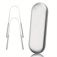 2pcs Stainless Steel Tongue Scrapers with Case for Oral Hygiene